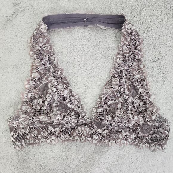 Intimately Free People Bra Womens S Gray Leaopard Lace Galloon Halter Leopard - Picture 1 of 7